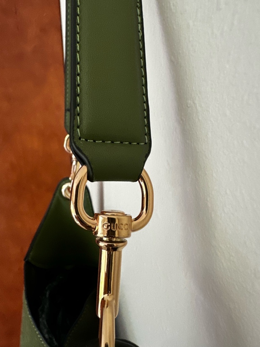 MEDIUM B Shoulder Bag w Pouchette-Moss Green Leather embossed letters - Picture 9 of 14